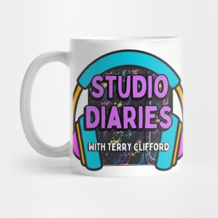 Studio Diaries Podcast with Retro Folder and Headphones Mug